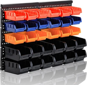 Wall Mounted Storage Bins Parts Rack 4 Colors 30PCS Bin Organizer Garage Plastic - Picture 1 of 8