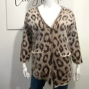 Loewe Leopard Print Mohair Sweater Cardigan Button LOEWE Designer $1330 *Read - Picture 1 of 12