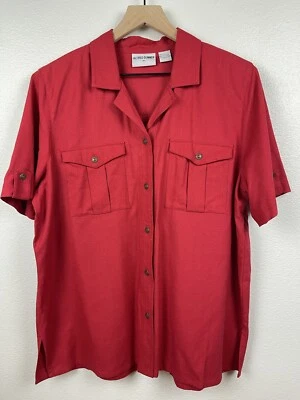 Alfred Dunner Mujer Top Botón Talla 16 Seda Informal Manga Corta Rojo Militar Foto 1 de 4