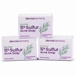 Jabón 10 % azufre con aceite de árbol de té - DermaHarmony 4 oz - 3 barras (hecho en EE. UU.) - Imagen 1 de 3