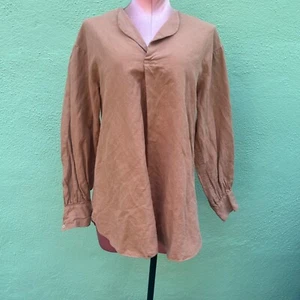 Phlannel Long Sleeve Shirt Top Tan Women Linen Casual Lightweight Oversized 0 - Picture 1 of 6
