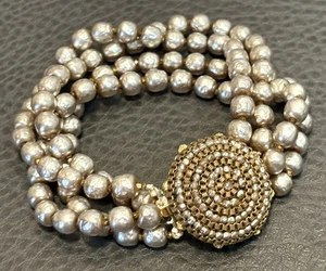 Fabulous Vintage MIRIAM HASKELL Bracelet 4 Strand Baroque PEARL GILT SIGNED - Picture 1 of 17