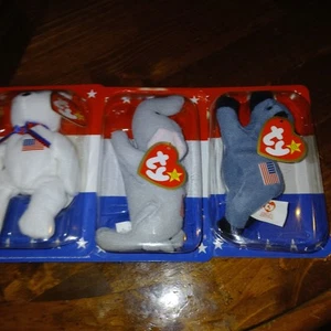 McDonald’s® Ty American Trio Lefty/Righty/LiBEARTY 1996 JUEGO COMPLETO de 3 NUEVO RARO - Imagen 1 de 2