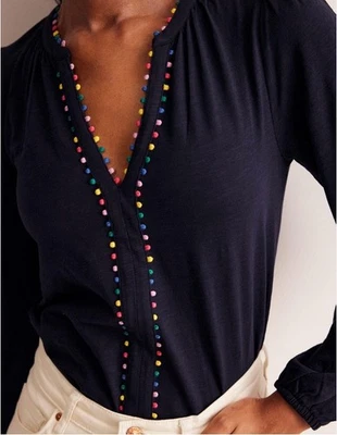 Blusa Top BODEN Azul Marino Ali Pom Pom Manga Larga Nuevo sin Etiquetas 12 Foto 1 de 4