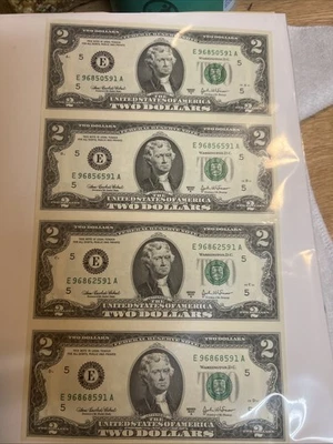2003-A WORLD RESERVE MONETARY EXCHANGE UNCUT SHEET OF $2 DOLLAR JEFFERSON BILLS - Image 1 of 4