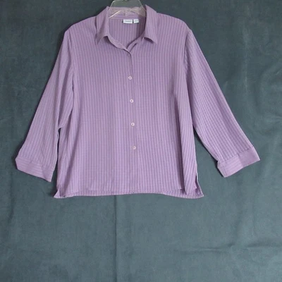 Camisa retro vintage Haband Top para mujer grande púrpura a rayas manga 3/4 botones años 70 80 Foto 1 de 4