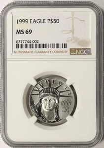 1999 $50 Platinum Eagle Statue of Liberty NGC MS69 - Picture 1 of 4