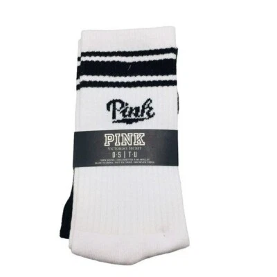 ROSA Victoria's Secret Damas Calcetines Crew Blanco Negro Talla OSFM 2 Pares Foto 1 de 4