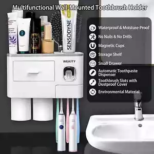 NEW Wekity Multifunctional Wall-Mounted Toothbrush Holder Automatic Toothpaste - Picture 1 of 4