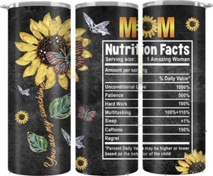 Mom Sunflowers Design Stainless Steel Skinny 20oz Tumbler W/ Lid & Straw - Picture 1 of 1
