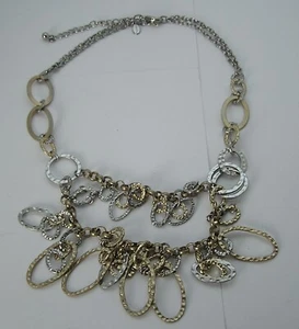 Vintage Chico's Layered Nugget Texture Oval Flat Ring Silver Gold Tone Necklace - Picture 1 of 6