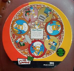 The Simpsons BBQ  Meat Chart Round jigsaw puzzle 500 piece 2009 Complete Rare