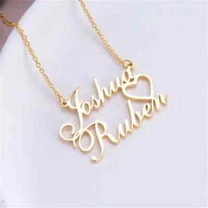 Customized Double Name Heart Necklace Pendant Love Partner Gift Jewelry Birthday - Picture 1 of 5