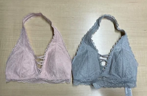Lot of 2 Hollister Gilly Hicks Womens XS Lace Halter Bralette Pink Gray Lace - Picture 1 of 6