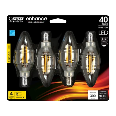 BPCTC40930CAFIL/4 FEIT ELECTRIC B10 3.3 Watt Candelabra Bulbs (E12) 4PK BW 3000K - Image 1 of 4