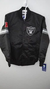 NWT Starter NFL Las Vegas Raiders LS200167 Mens Medium Satin Black Bomber Jacket - Picture 1 of 15