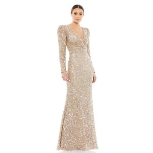 Mac Duggal PUFF SHOULDER SEQUIN SURPLICE GOWN dress size 6 ladies - Foto 1 di 12
