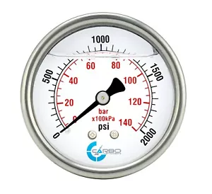 2" Pressure Gauge, Stainless Steel Case, Liquid Filled, Back Mnt, 2000 Psi - Picture 1 of 4