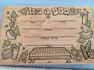*EUC* Embossing Arts "It's a BBQ" Wood Mounted Stamp - RSVP/Invite - FREE SHIP - Picture 1 of 5