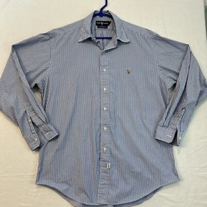 Ralph Lauren Herren Hemd Langarm Button Down Blau Weiß Streifen 16 35 - Bild 1 von 10