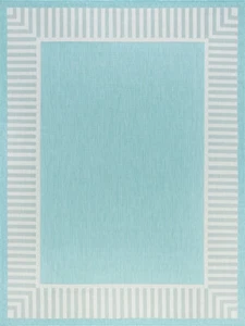 3x5 Blue Single-Color Solid Banded Bordered ECO1106 - Aprx 3' 11'' x 5'3'' - Picture 1 of 2