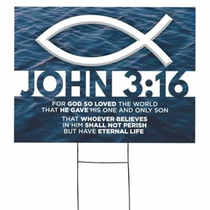 John 3:16 Christian Yard Sign with Stake.  Size: 18 H x 24W - Picture 1 of 6