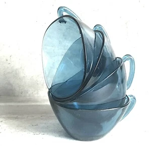 Vintage Vereco French Set of 4 Indigo Blue Glass Coffee Cups - Bild 1 von 10