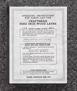 Lathe Instruction Manual Fits 101.06242 Craftsmen Companion or Dunlap 9x30 Inch - Picture 1 of 7