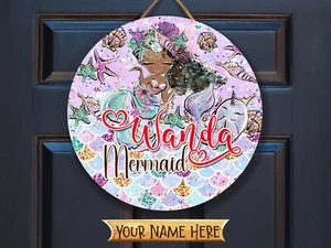Letrero de puerta con nombre personalizado para niñas niños guardería decoración del hogar linda sirena MER004 - Imagen 1 de 12