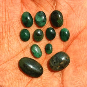 11 Pcs Natural Zambian Emerald Untreated 6.6mm-17mm Cabochon Loose Gemstones Lot - Picture 1 of 17