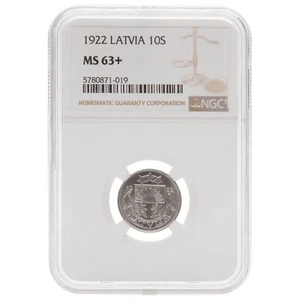 Coin in NGC slab "10 santimu 1922, Latvia, MS 63+" - Picture 1 of 2