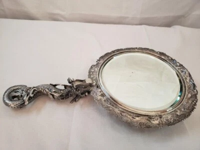 ESPEJO DE MANO ANTIGUO PLATA 90 EXPORTACIÓN CHINA SIGLO XIX, BISAGRA WANG WH 90 Foto 1 de 4