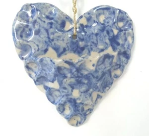 Heart Studio Pottery Handcrafted Artisan Hanging Pocket Ornament Blue White - Picture 1 of 9