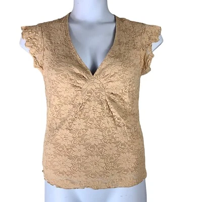 Camisa de encaje vintage talla grande marfil manga corta cuello en V forrada frontal  Foto 1 de 4