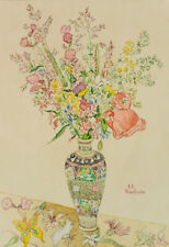 J. VRIESLANDER (*1879), Feldblumen in einer Vase, Aquarell Moderne Botanisch