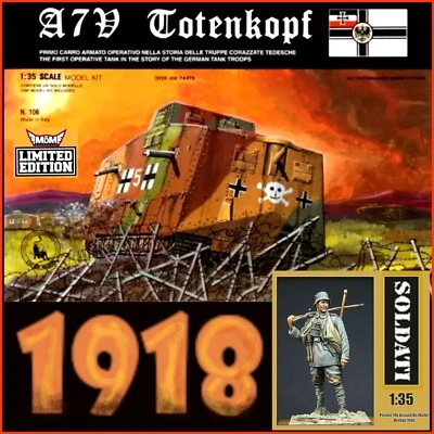STURMPANZERWAGEN A7V TOTENKOPF  German WWI Tank & Sturm Battalion 5 1918 sc 1/35 - Immagine 1 di 4