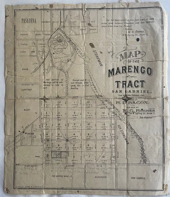 San Gabriel Los Angeles County California Map of the Marengo Tract Original Rare - Image 1 of 4
