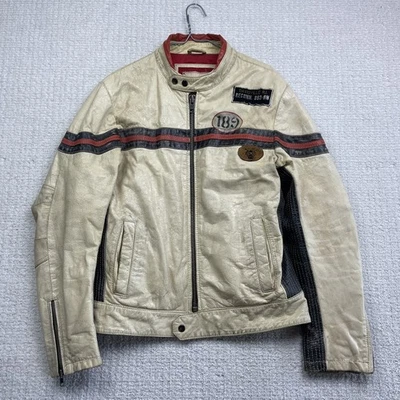 Vintage Denim Jack & Jones Jacket ''Damage Leather'' Sz M Off-White Distressed Foto 1 de 4