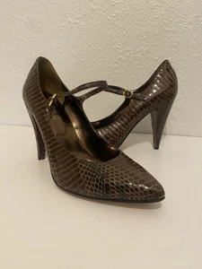 Enzo Angiolini Heels Women's 9M Brown Pointed-Toe Snake Print Leather Closed-Toe - Picture 1 of 13