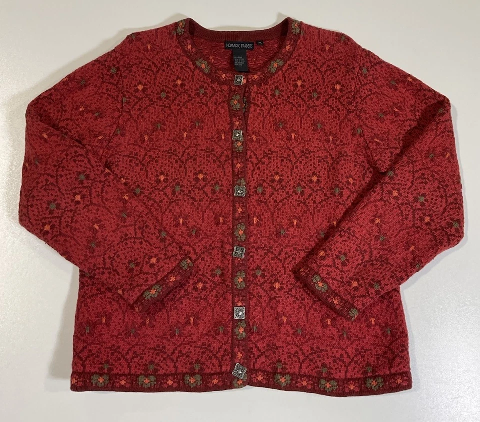 Cárdigan Floral Vintage Nomadic Traders Talla L Grueso Cottagecore Abuela Años 90 Foto 1 de 4