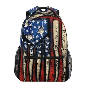 American Flag Baseball Print Backpack Patriotic USA School Bookbag for Boys G... - Picture 1 of 7
