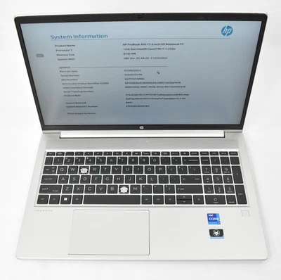 Ноутбук HP ProBook 450 G9 i7-1255U 8 ГБ без HD без запчастей или ремонта ОС - Изображение 1 из 4
