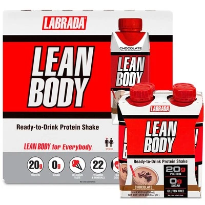 	Batido de proteína de suero LABRADA Lean Body RTD 20 g proteína chocolate paquete de 16	 Foto 1 de 4