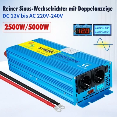 2500W 5000W 12V-230V Reiner Sinus Spannungswandler Wechselrichter 2AC LCD LED - Bild 1 von 4
