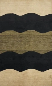 Modern Neutrals: Wavy Design Handmade Rug Wool Contemporary Carpet 4x6 - Picture 1 of 9