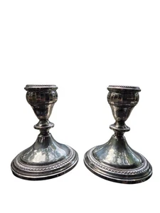 Crest Sterling Silver Weighted Candlesticks Nice - Picture 1 of 2