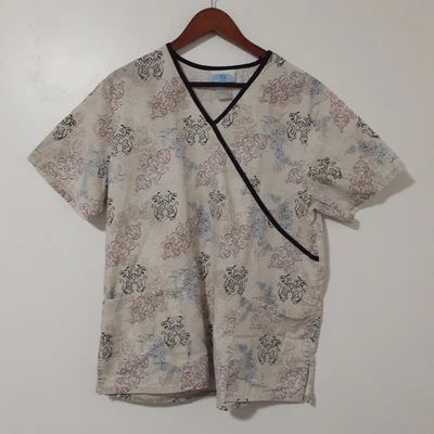 SB Scrubs Mock Wrap Scrub Top Size Large Floral Pattern Nursing - Image 1 of 4