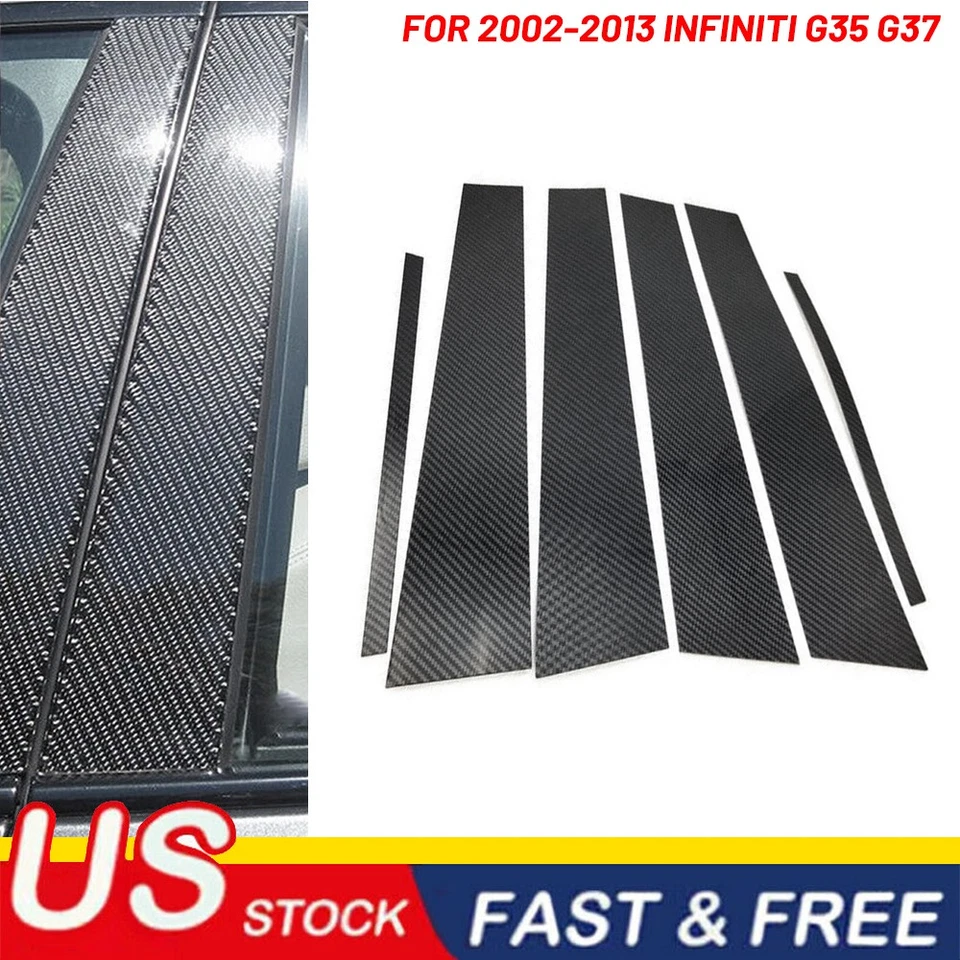 For Infiniti G37 G35 2002-2013 Carbon fiber Posts Pillar Door Trim Window Cover - Imagem 1 de 4