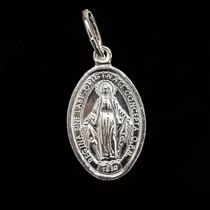 Pendant Medal VIRGIN the MIRACULOUS 28x16 mm Sterling Silver 925 + Case. New - Picture 1 of 3