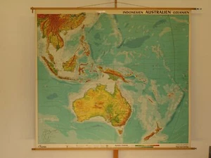 Australien Indonesien Philippinen Neuseeland ~1960 Schul-Wandkarte 214x190cm  - Bild 1 von 6